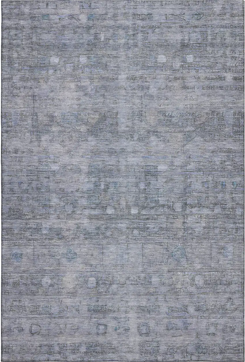 Blue And Gray Geometric Washable Area Rug With UV Protection Photo 1