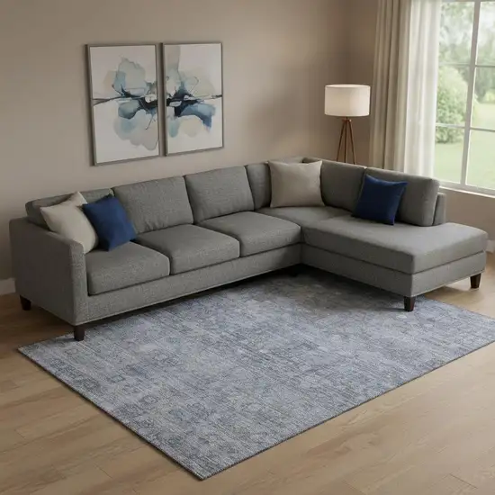 Blue And Gray Geometric Washable Area Rug With UV Protection Photo 2