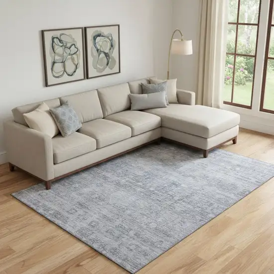 Blue And Gray Geometric Washable Area Rug With UV Protection Photo 2