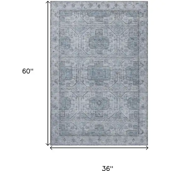 Blue And Gray Geometric Washable Area Rug With UV Protection Photo 9