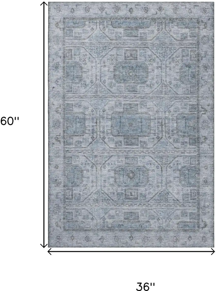 Blue And Gray Geometric Washable Area Rug With UV Protection Photo 9