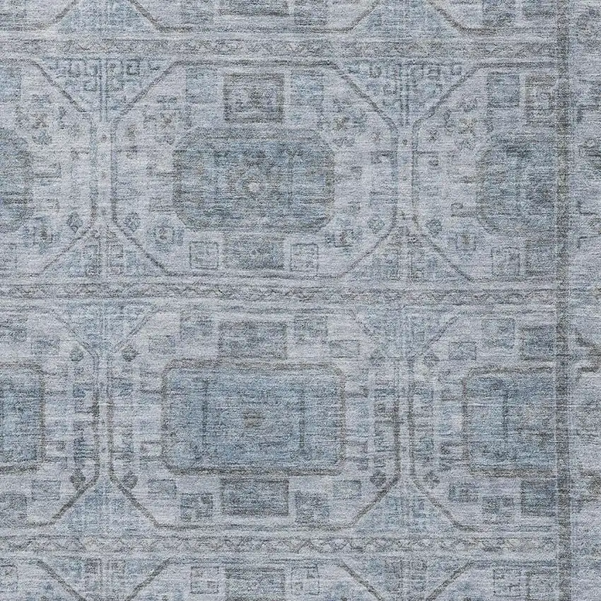 Blue And Gray Geometric Washable Area Rug With UV Protection Photo 3