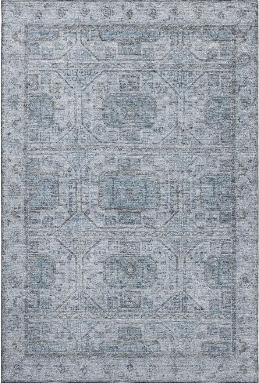Blue And Gray Geometric Washable Area Rug With UV Protection Photo 1
