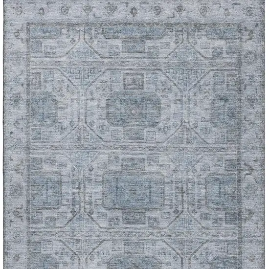 Blue And Gray Geometric Washable Area Rug With UV Protection Photo 4