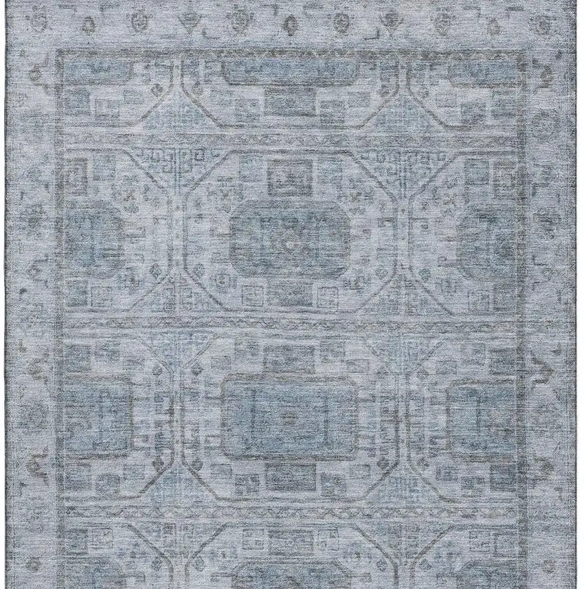 Blue And Gray Geometric Washable Area Rug With UV Protection Photo 4
