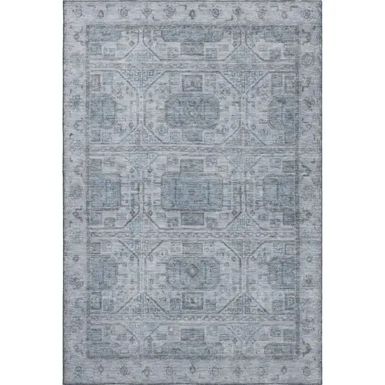Blue And Gray Geometric Washable Area Rug With UV Protection Photo 1