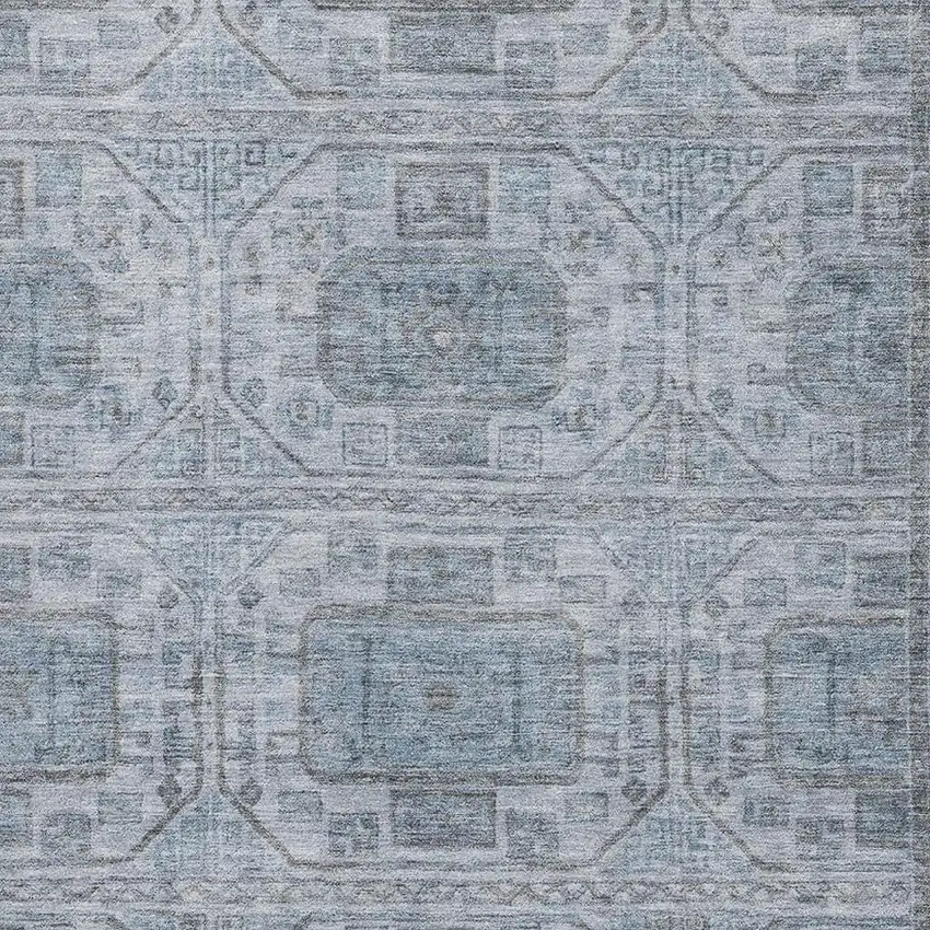 Blue And Gray Geometric Washable Area Rug With UV Protection Photo 3
