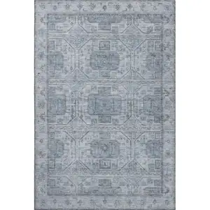 Photo of Blue And Gray Geometric Washable Area Rug With UV Protection