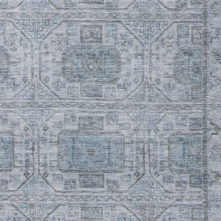 Blue And Gray Geometric Washable Area Rug With UV Protection Photo 3