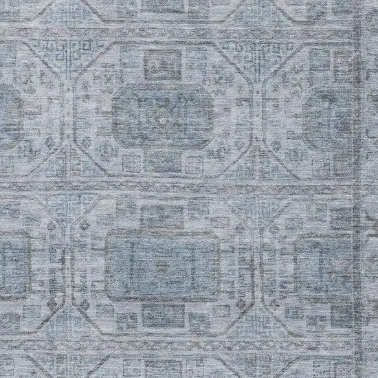 Blue And Gray Geometric Washable Area Rug With UV Protection Photo 3