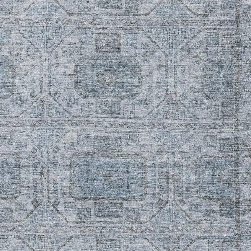 Blue And Gray Geometric Washable Area Rug With UV Protection Photo 3