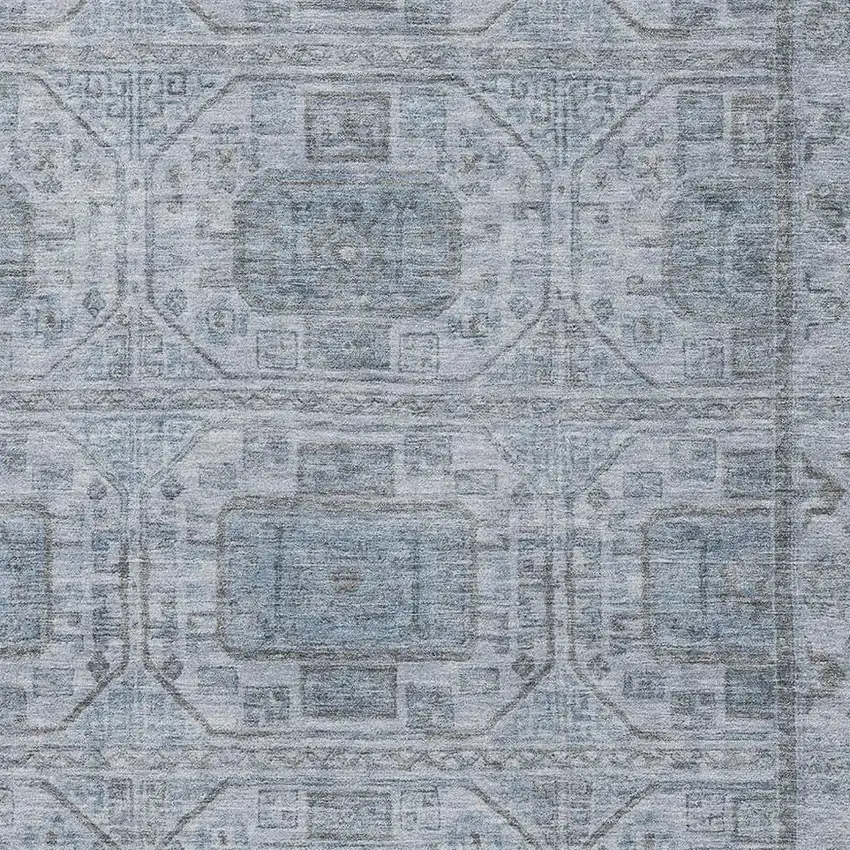 Blue And Gray Geometric Washable Area Rug With UV Protection Photo 3