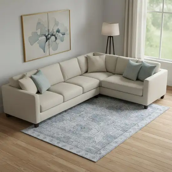 Blue And Gray Geometric Washable Area Rug With UV Protection Photo 2