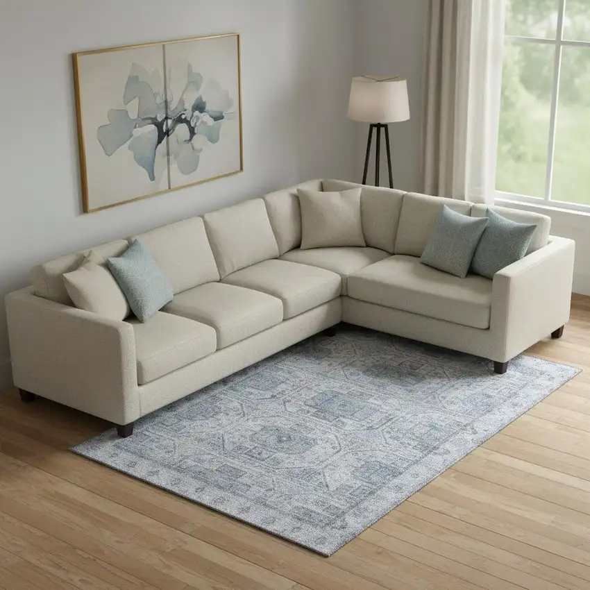 Blue And Gray Geometric Washable Area Rug With UV Protection Photo 2