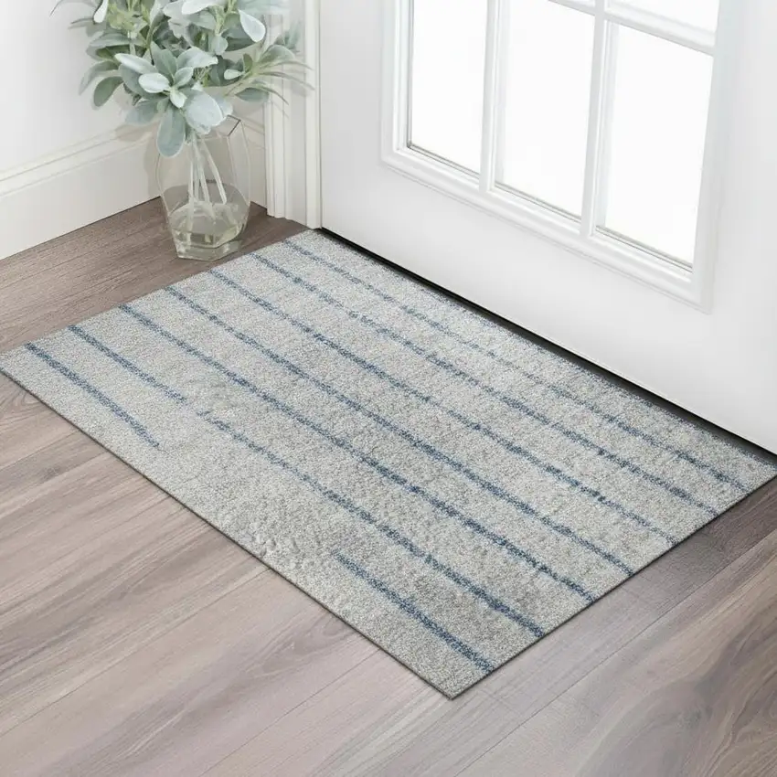 Blue And Gray Geometric Washable Area Rug With UV Protection Photo 2