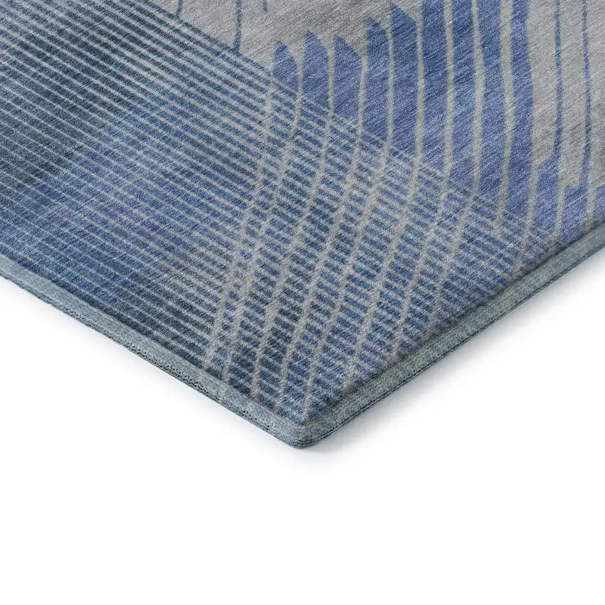 Blue And Gray Geometric Washable Area Rug With UV Protection Photo 8