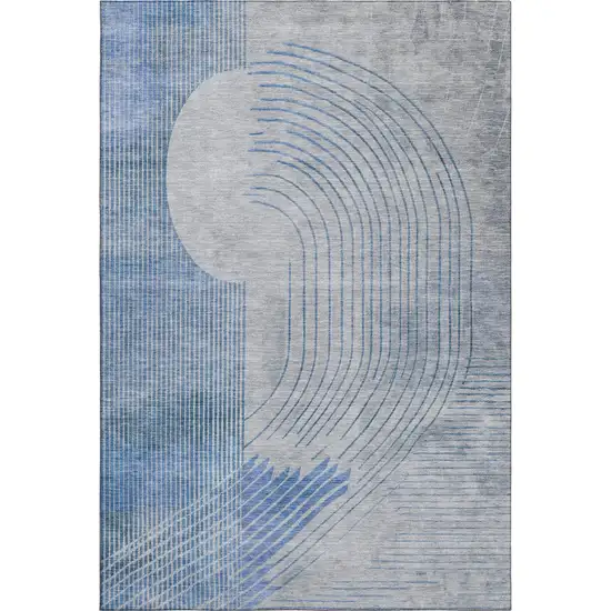 Blue And Gray Geometric Washable Area Rug With UV Protection Photo 6