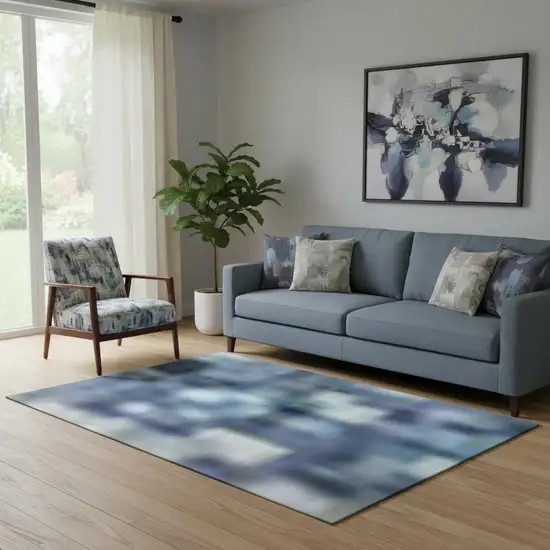 Blue And Gray Geometric Washable Area Rug With UV Protection Photo 2