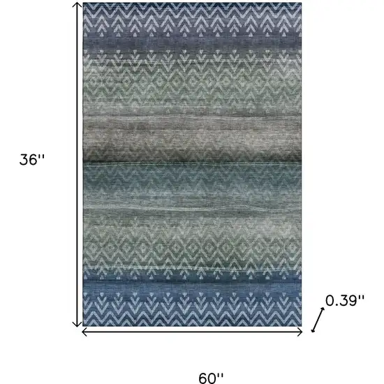 Blue And Gray Geometric Washable Area Rug With UV Protection Photo 9