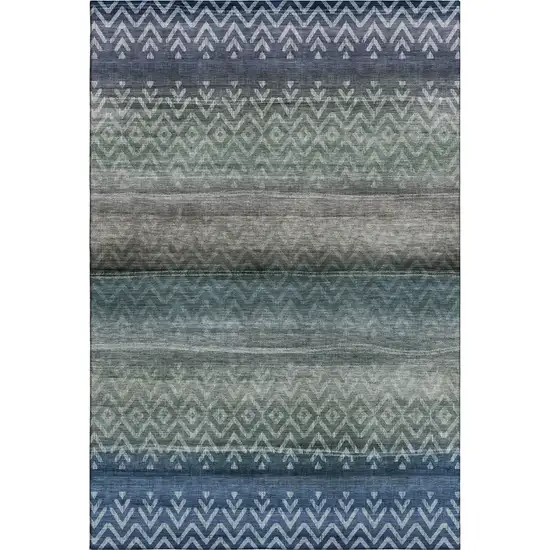 Blue And Gray Geometric Washable Area Rug With UV Protection Photo 1