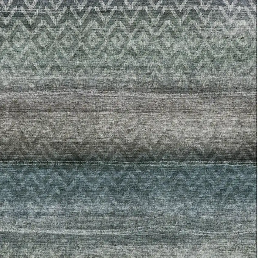 Blue And Gray Geometric Washable Area Rug With UV Protection Photo 3