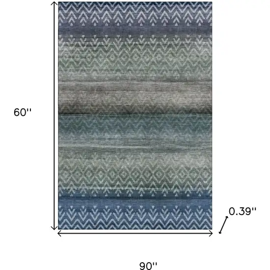 Blue And Gray Geometric Washable Area Rug With UV Protection Photo 9