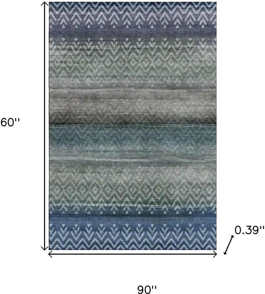 Blue And Gray Geometric Washable Area Rug With UV Protection Photo 9