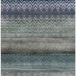 Photo of Blue And Gray Geometric Washable Area Rug With UV Protection