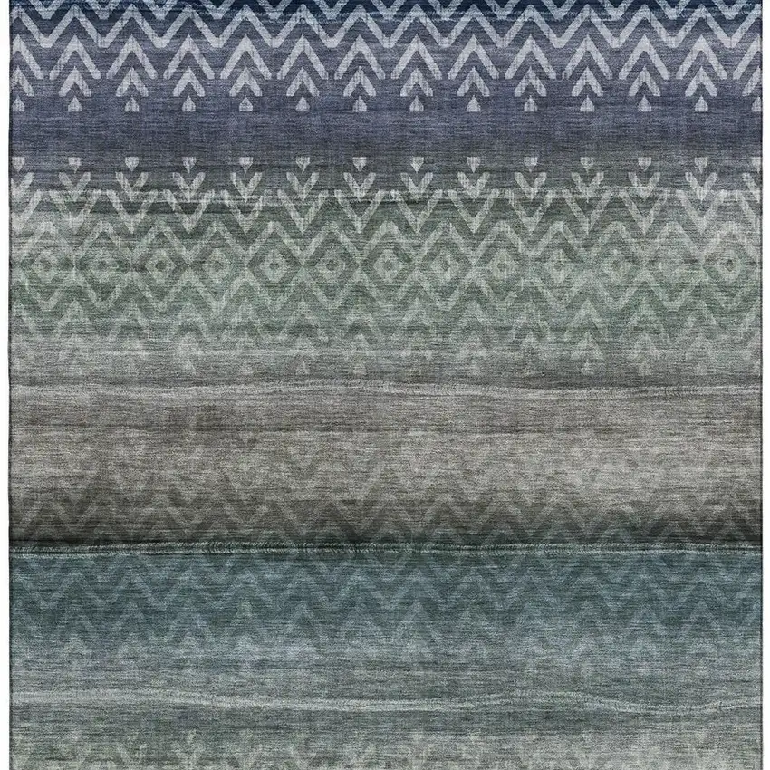 Blue And Gray Geometric Washable Area Rug With UV Protection Photo 4