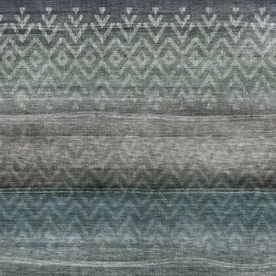 Blue And Gray Geometric Washable Area Rug With UV Protection Photo 3