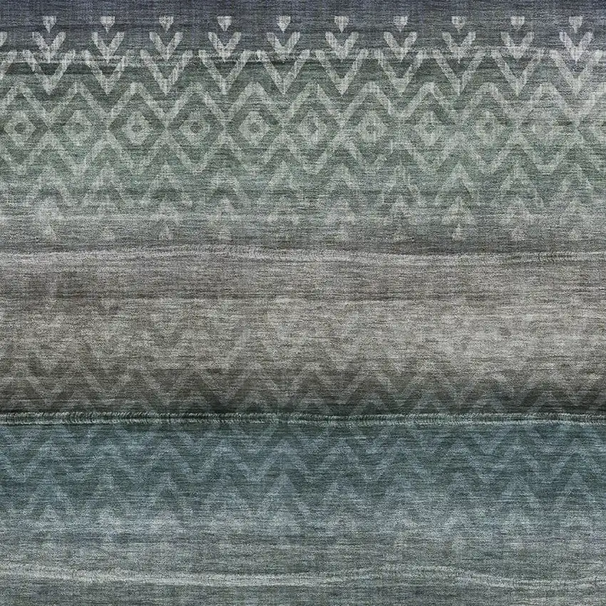 Blue And Gray Geometric Washable Area Rug With UV Protection Photo 3