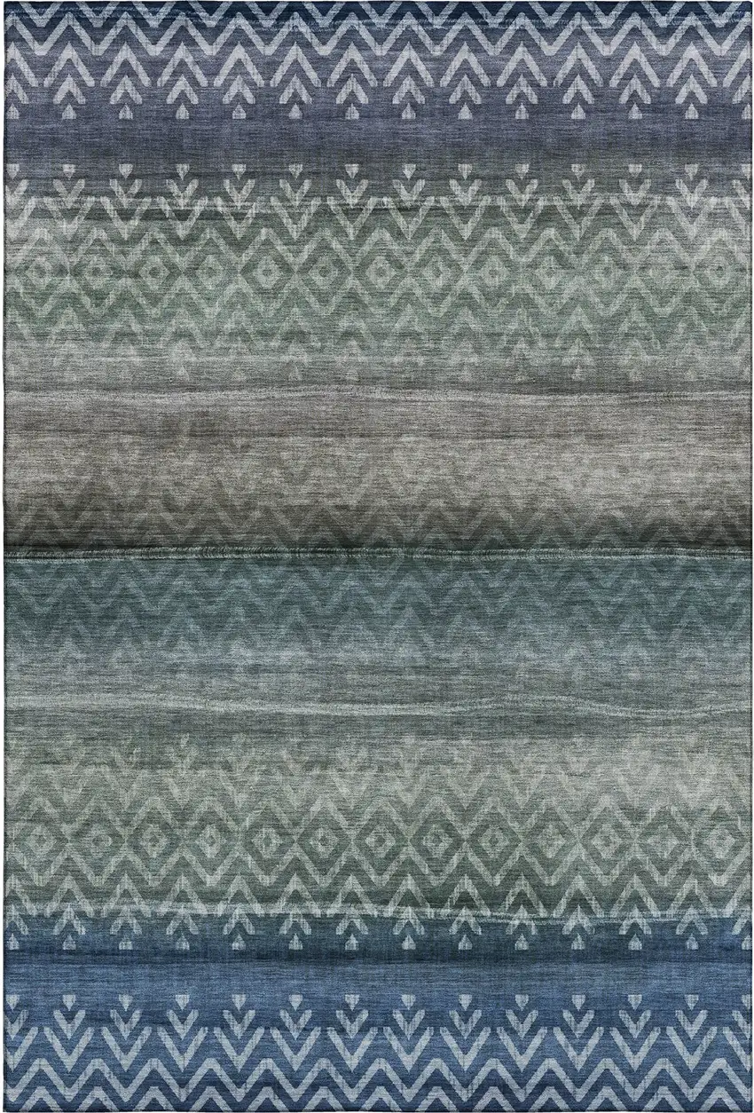 Blue And Gray Geometric Washable Area Rug With UV Protection Photo 1