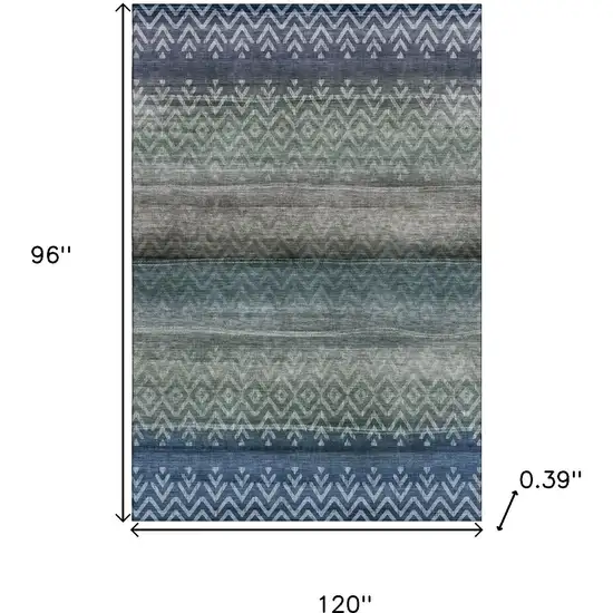 Blue And Gray Geometric Washable Area Rug With UV Protection Photo 9