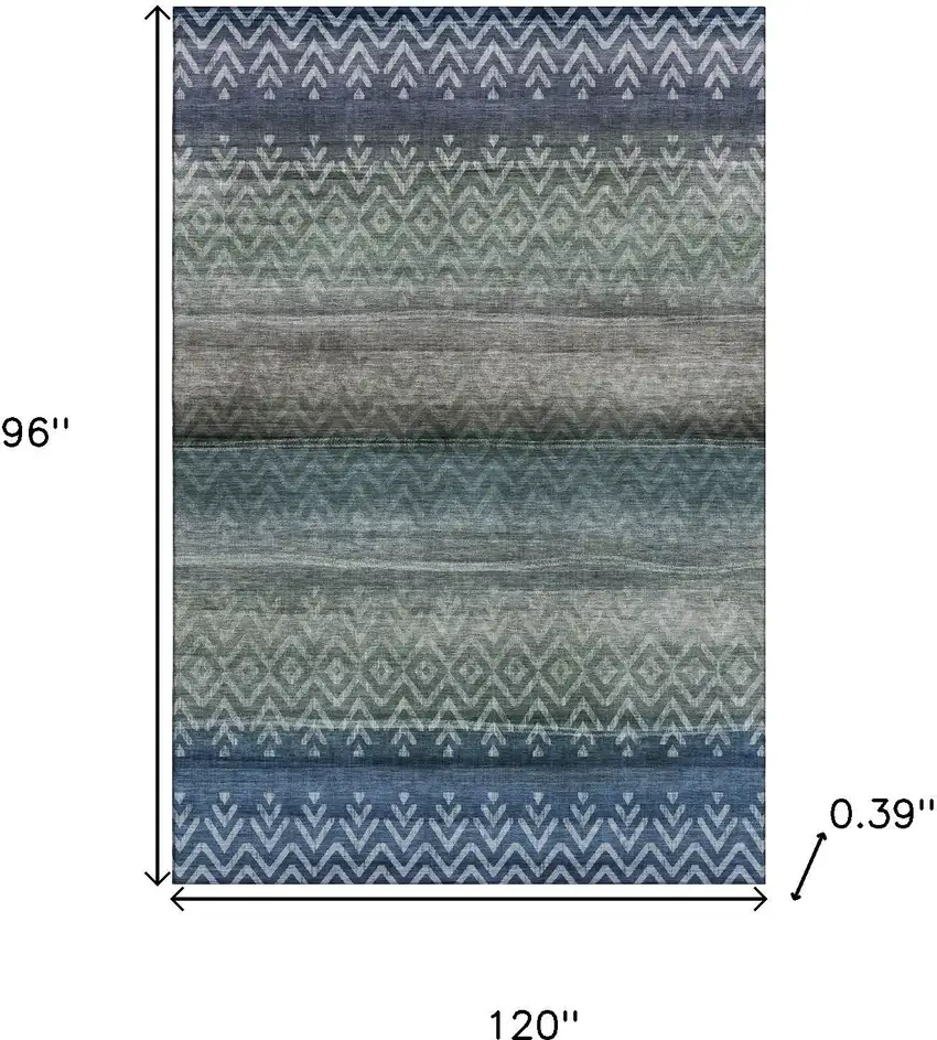 Blue And Gray Geometric Washable Area Rug With UV Protection Photo 9