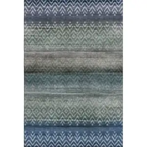 Photo of Blue And Gray Geometric Washable Area Rug With UV Protection