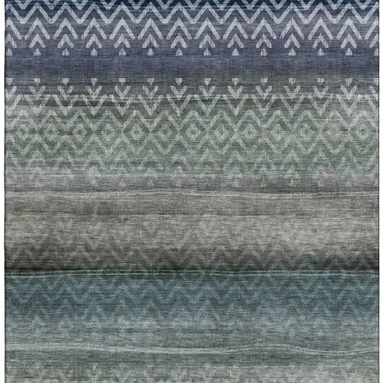 Blue And Gray Geometric Washable Area Rug With UV Protection Photo 4