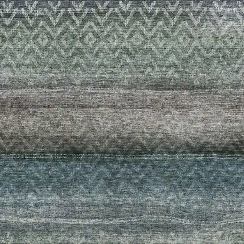 Blue And Gray Geometric Washable Area Rug With UV Protection Photo 3