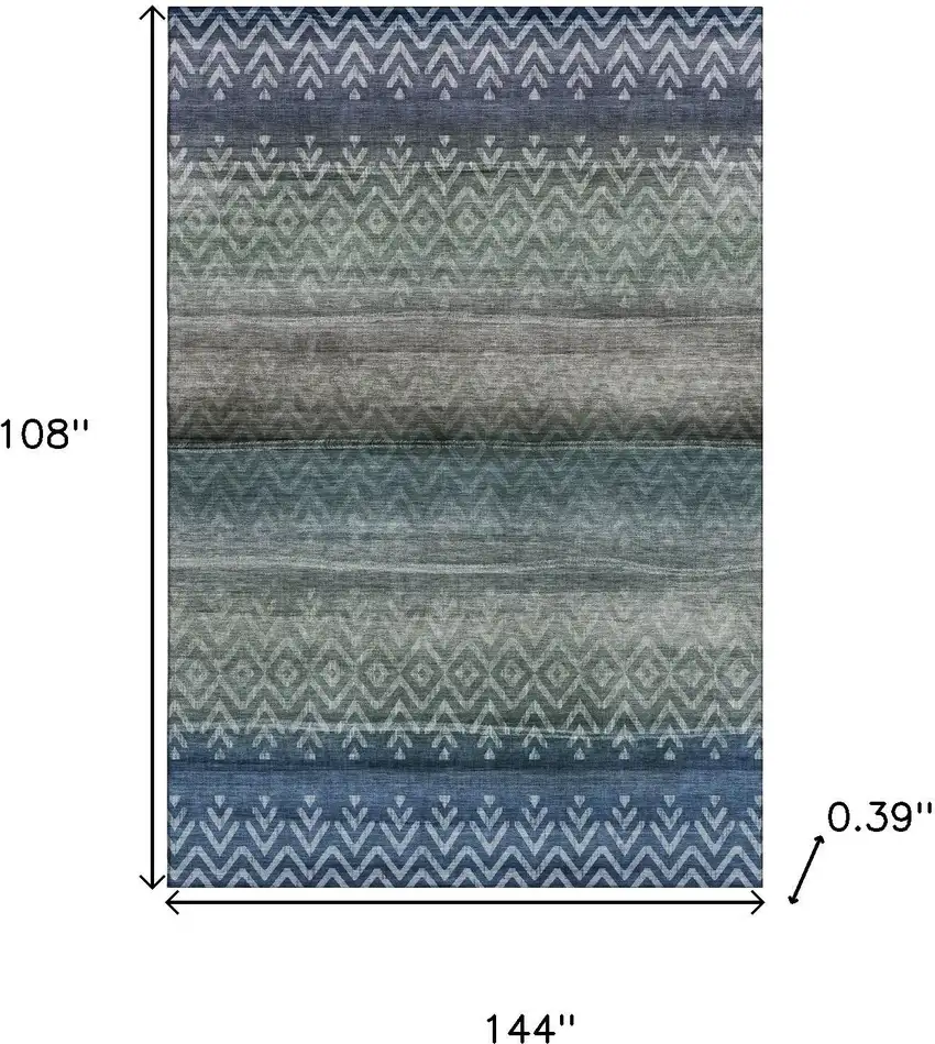 Blue And Gray Geometric Washable Area Rug With UV Protection Photo 9