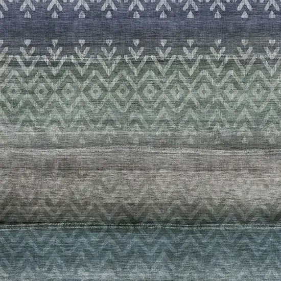 Blue And Gray Geometric Washable Area Rug With UV Protection Photo 3