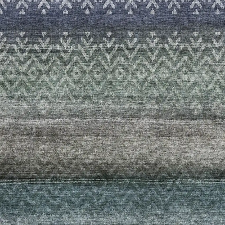 Blue And Gray Geometric Washable Area Rug With UV Protection Photo 3