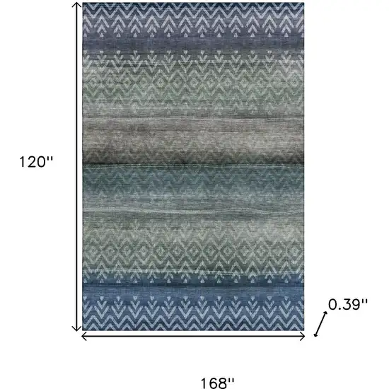 Blue And Gray Geometric Washable Area Rug With UV Protection Photo 9