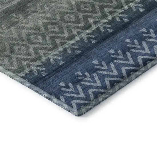 Blue And Gray Geometric Washable Area Rug With UV Protection Photo 7