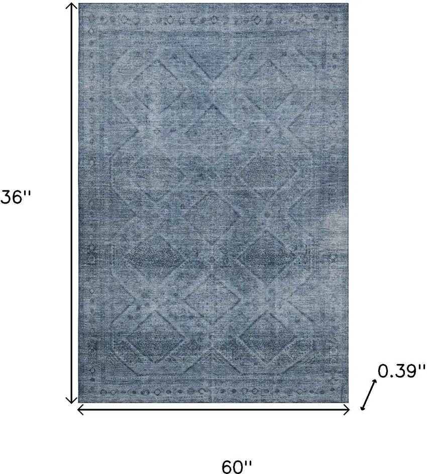 Blue And Gray Geometric Washable Area Rug With UV Protection Photo 9