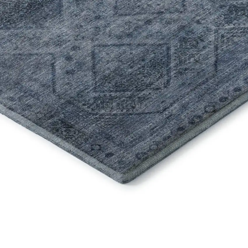 Blue And Gray Geometric Washable Area Rug With UV Protection Photo 7