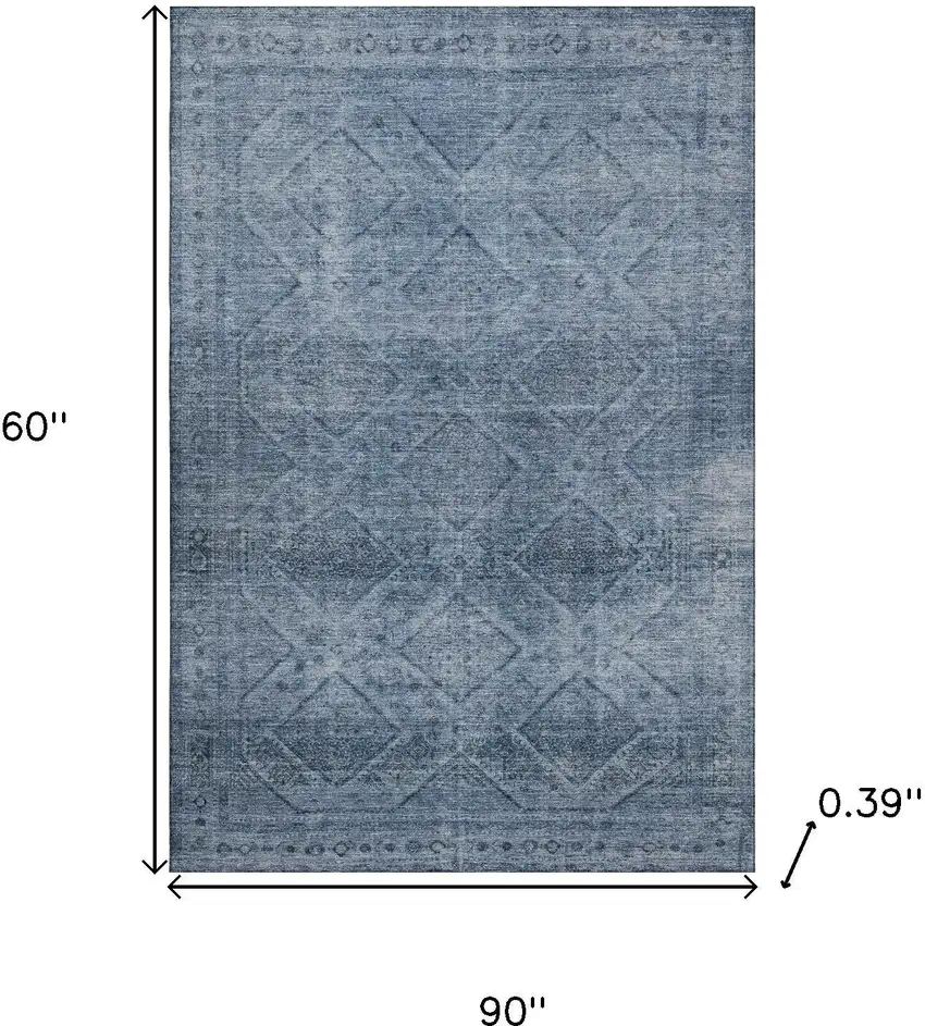 Blue And Gray Geometric Washable Area Rug With UV Protection Photo 9