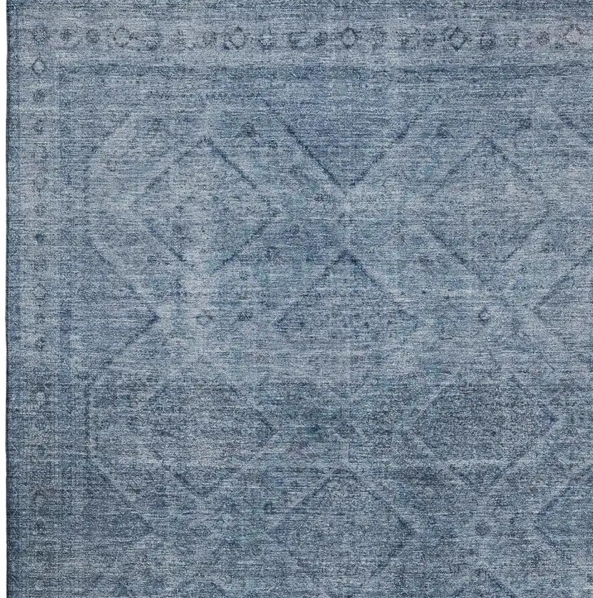 Blue And Gray Geometric Washable Area Rug With UV Protection Photo 4
