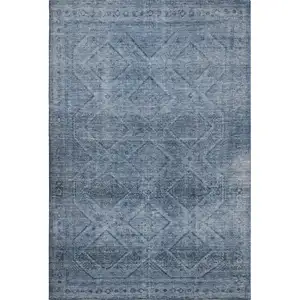 Photo of Blue And Gray Geometric Washable Area Rug With UV Protection