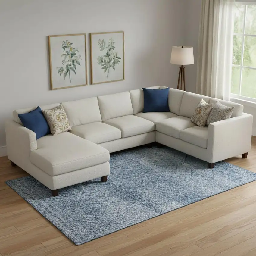 Blue And Gray Geometric Washable Area Rug With UV Protection Photo 2