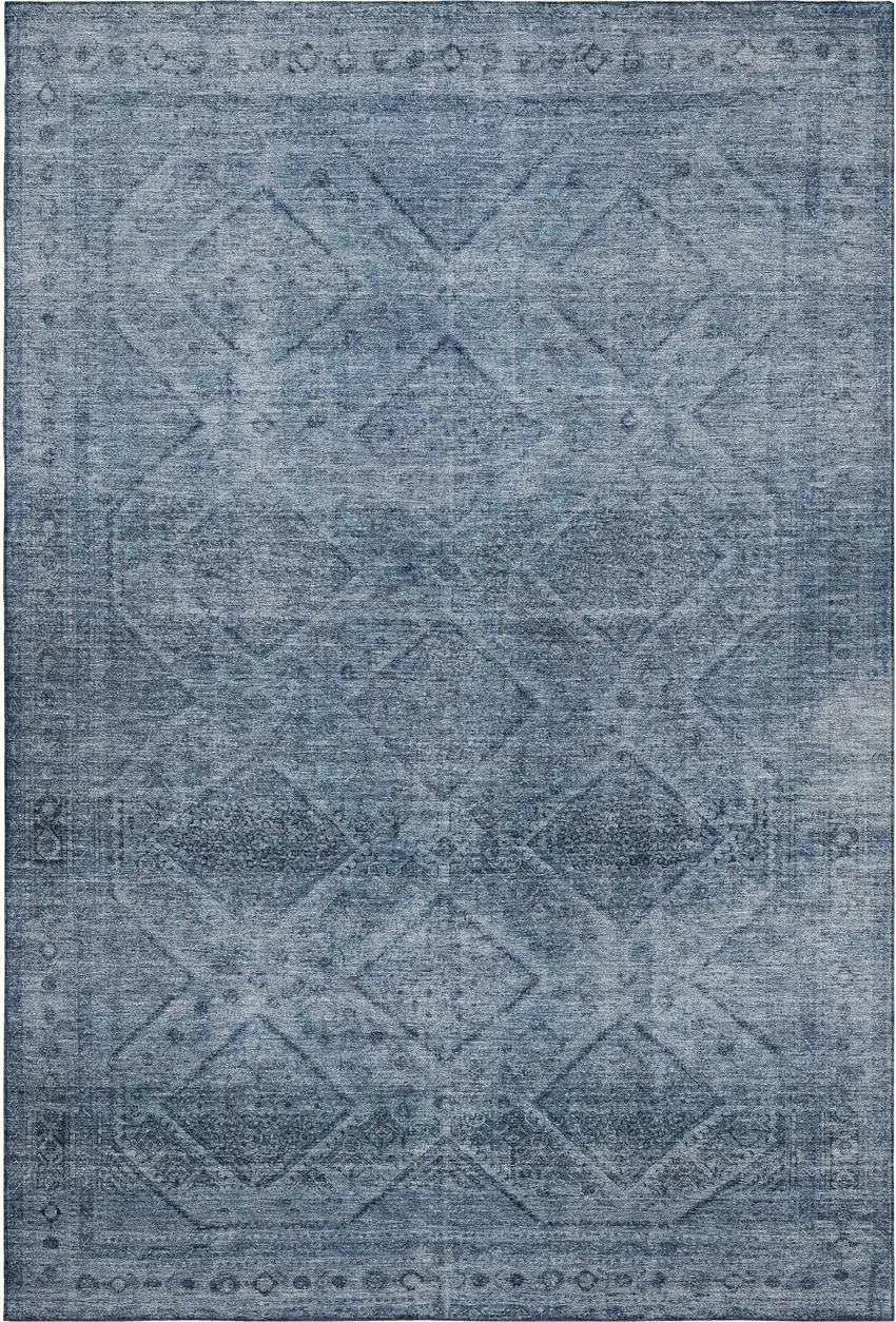 Blue And Gray Geometric Washable Area Rug With UV Protection Photo 1
