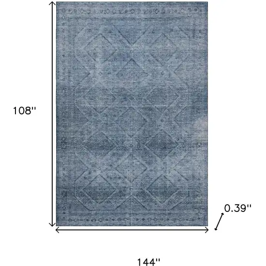 Blue And Gray Geometric Washable Area Rug With UV Protection Photo 9